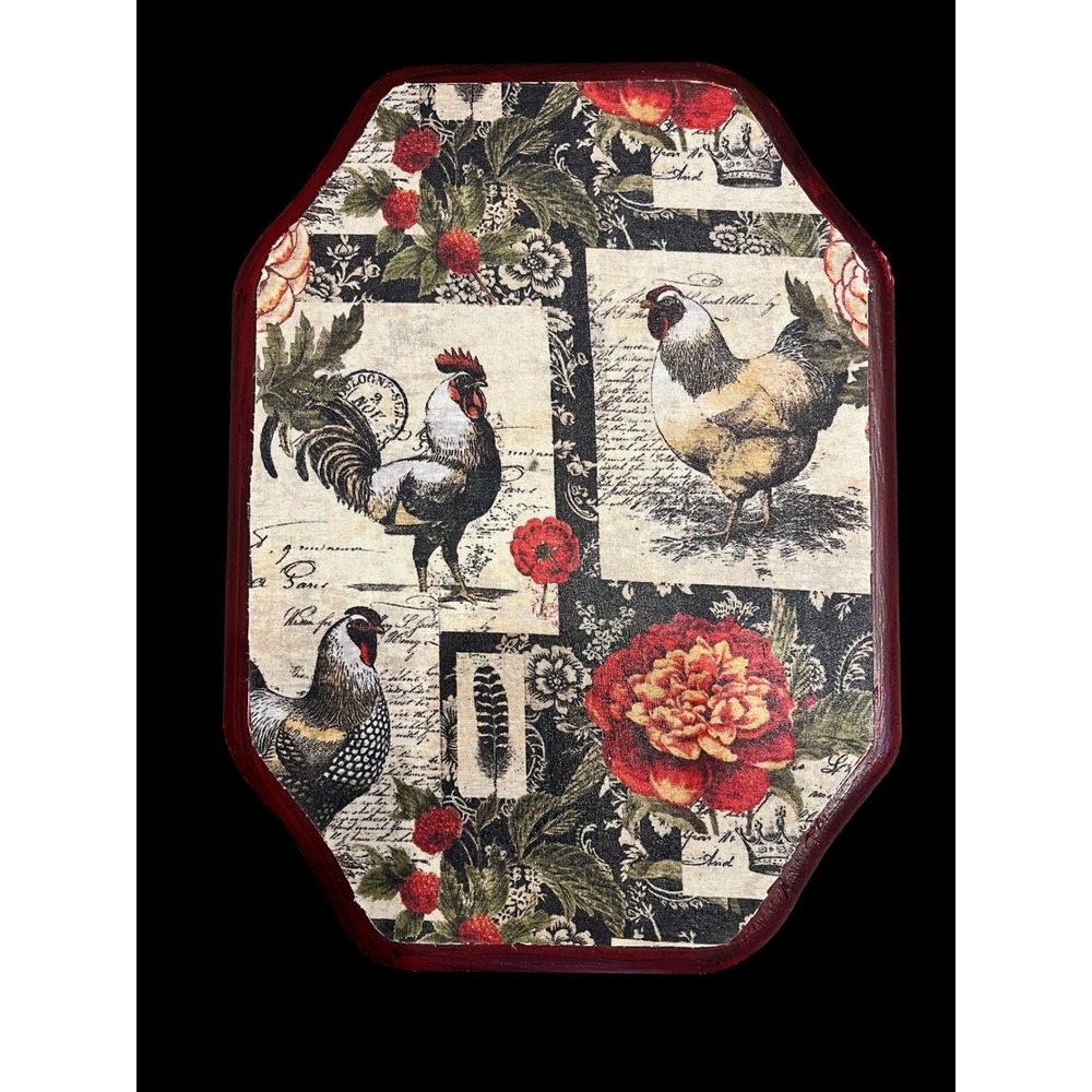 Vintage Farmhouse Rooster Wooden Footstool French Country  Stool Red White